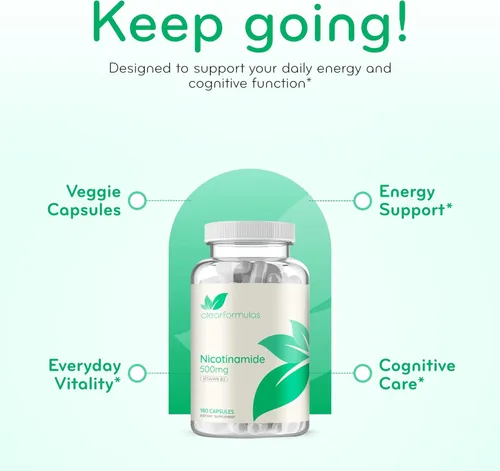 Vista 5 de Vitamina B3 Nicotinamida 500 mg – Forma de alta absorción de vitamina B3 Niacina sin enjuague para oír la piel, cerebro y apoyo energético