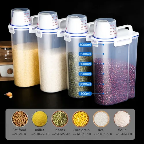 Vista 2 de 2 recipientes de almacenamiento de arroz de 5.5 libras, dispensador hermético de harina de cereales con boquilla de vertido y taza medidora