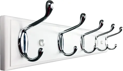 Vista 9 de Perchero de pared con 5 ganchos plateados de madera, 17.3’’, Ganchos resistentes para colgar ropa, sombrero, mochila, etc., Gran decoración moderna