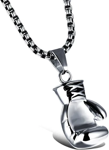 Vista 15 de Hamoery Collar con colgante de cadena de guante de boxeo de acero inoxidable punk para hombres y mujeres