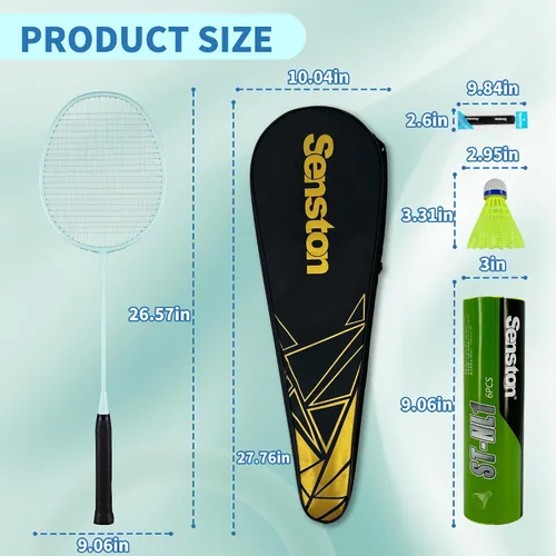 Vista 7 de Senston Juego de 4 raquetas de bádminton profesionales, fibra de carbono, 6 volantes, 4 agarres y bolsa para juegos de patio trasero 3.17 oz
