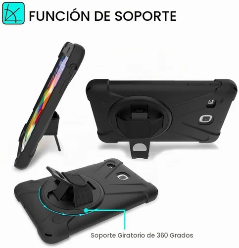 Vista 5 de Funda para Samsung Galaxy Tab E 8.0, resistente híbrida, a prueba de golpes, con función atril y correa de mano para Samsung Galaxy Tab E 32GB