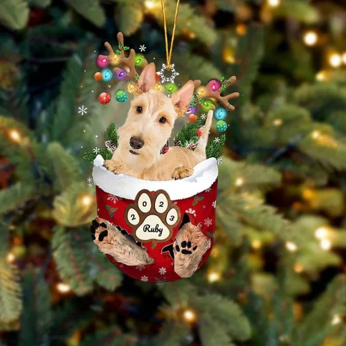 Vista 26 de Adornos personalizados de Pug cervatillo – Decoración personalizada para árbol de Navidad con patas de bolsillo de nieve