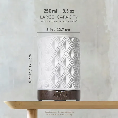 Vista 7 de EARNEST LIVING Difusor de aceite esencial para habitación grande en cerámica blanca de 250 ml con aromaterapia, 4 temporizadores, 7 luces nocturnas