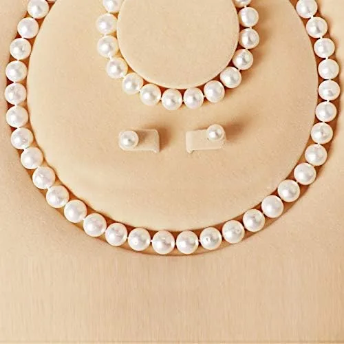 Vista 5 de JORA Conjunto de collar de perlas cultivadas de agua dulce con pulsera y aretes de tuerca en longitud de princesa de 18 pulgadas para regalo