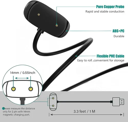 Vista 3 de Paquete de 2 cargadores compatibles con Amazfit T-Rex 2 cable de carga de repuesto con cable USB de 3.3 pies para reloj inteligente Amazfit T-Rex 2