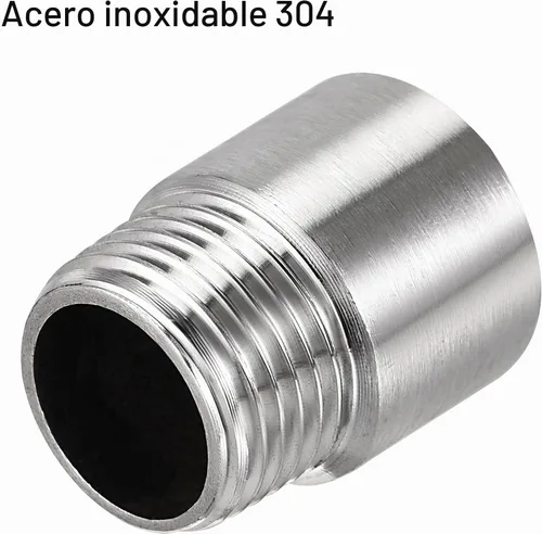 Vista 4 de Brazo de extensión de cabezal de ducha, 1.2 pulgadas, 1/2PT macho a 1/2PT hembra rosca 304, acoplador de montaje de tubería de acero inoxidable 304