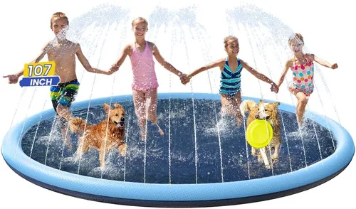 Vista 8 de PETOCAT - Chapoteadero para perros antideslizante, piscina poco profunda con aspersores para niños y bebés, juguete acuático para exteriores, fácil