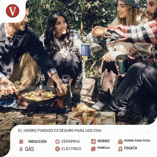 Vista 3 de Victoria - Set de sartén de hierro fundido de 12 pulgadas con tapa de vidrio templado, cubierta de mango grande y raspador de sartén
