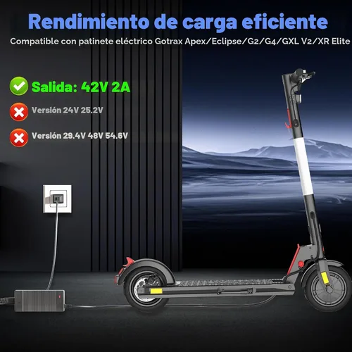 Vista 4 de Cargador de scooter de 42V 2A compatible con Gotrax GXL V2, G2, G3, G4, Apex, Eclipse, Rival, XR Elite, Tour XP, fuente de alimentación eléctrica