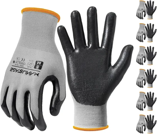 Vista 10 de MANUSAGE Guantes de trabajo de seguridad - Guante protector para hombres y mujeres - Protección de mano ultradelgada - Para construcción Negro
