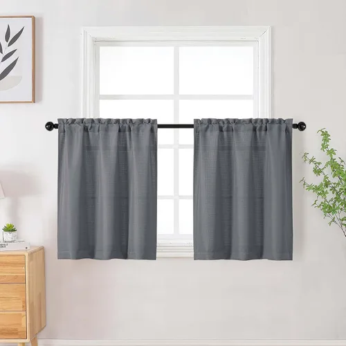 Vista 46 de Cortinas de lino para dormitorio y sala de estar de 96 pulgadas de largo, juego de 2 paneles, con bolsillo para cortinero, filtrado de luz, textura