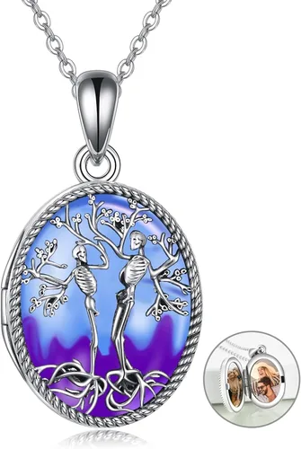 Vista 12 de ONEFINITY Collar con medallón de árbol de la vida, collar de plata de ley que sostiene fotos, colgante de medallón del árbol de la vida