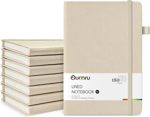 Vista 10 de Oucaru Cuaderno rayado, paquete de 8, 180 páginas, diarios A5 para escribir, papel grueso de 100 GSM, cuadernos pequeños diarios para mujeres