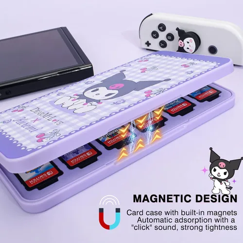 Vista 3 de DLseego Little Evil Rabbit - Funda de juego para SwitchLiteOLED, 24 ranuras para tarjetas de juego y 48 ranuras para tarjetas Micro SD, cartucho