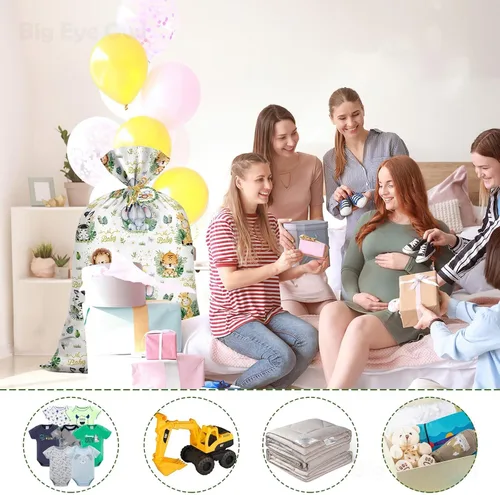 Vista 6 de Big Eye Owl Bolsas grandes para baby shower, safari, animales de la selva, bolsas de regalo, bolsa de regalo de plástico, envoltura de regalo, baby