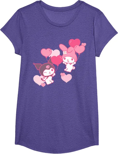 Vista 21 de Camiseta de My Melody y Kuromi con corazones del Día de San Valentín Negro