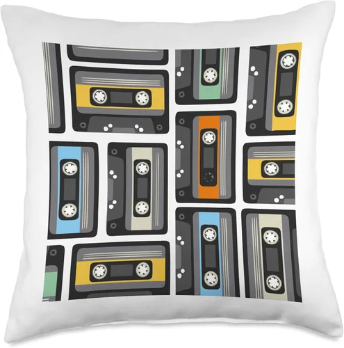 Vista 4 de Best 80s & 90s Lifestyle Fashion Gifts Tape Retro 1980s Mixtapes Radio Cassette Player Throw Pillow, 16x16, Multicolor