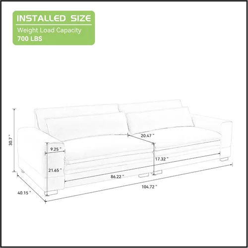 Vista 2 de JUSTONE Sofá modular moderno de 104.72 pulgadas, cómodo sofá de asiento profundo con 2 almohadas para sala de estar, dormitorio, apartamento