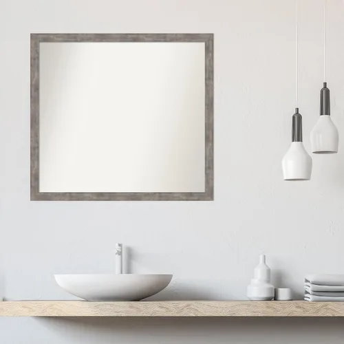 Vista 109 de Amanti Art Silver Bathroom Mirror for Over Sink, 26x35 Custom Made Marred Pewter Rectangle Vanity Mirror, Large Casual Wood Frame, Hangs Horizonally