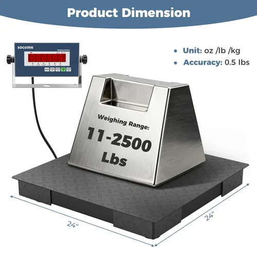 Vista 2 de Báscula industrial de piso de 24 x 24 pulgadas, báscula de palet de precisión con indicador digital, báscula de pesaje resistente para banco de piso