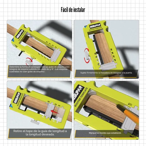 Vista 4 de Plantilla para bisagras de puerta, mortajadora de bisagras de puerta, plantilla de router se adapta a bisagras de puerta de 3" a 5" de longitud