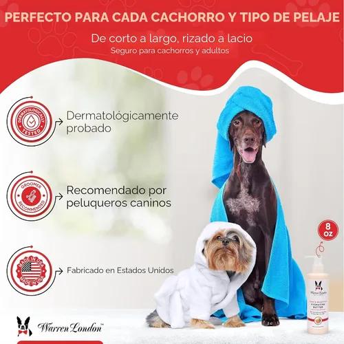 Vista 5 de Warren London Mantequilla Hidratante Acondicionador Sin Enjuague para Mascotas para Perros Loción para Piel y Pelaje Acondicionador de Aloe