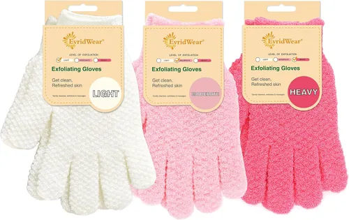 Vista 13 de Evridwear Guantes Exfoliantes para Ducha, 100% Nylon Gruesos Suaves Medianos Pesados Guantes de Baño Removedor de Piel Muerta Exfoliante Corporal