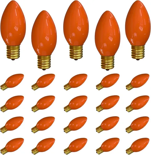 Vista 9 de Paquete de 25 bombillas C9 de cerámica verde de repuesto, bombilla de luz vintage incandescente para guirnalda de San Patricio, bombillas de luz