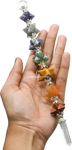 Vista 4 de Amazing Gemstone Varita de cristal para chakras, varitas de cristal curativo, brujería, varita de cristal de Merkaba para meditación, brujería