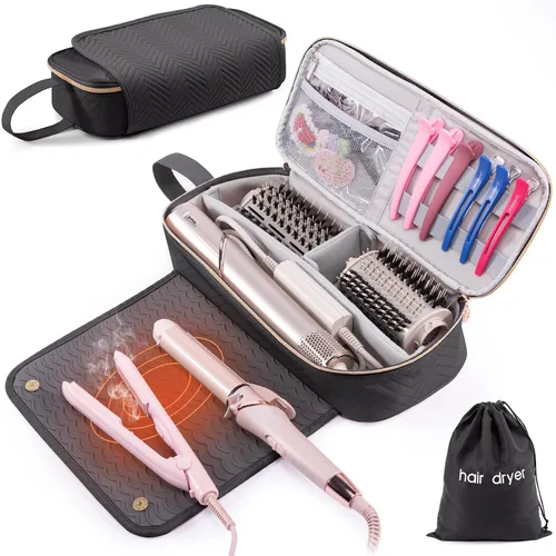 Vista 10 de Bolsa de Viaje 2EN1 para Herramientas para el Cabello con Alfombrilla Resistente al Calor para Shark Flexstyle, Planchas Planas, Alisadores Negro