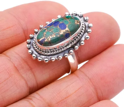 Vista 3 de StarGems Calcedonia de cobre natural hecho a mano 925 anillo de plata esterlina 8 F1182, Gema, Jaspe