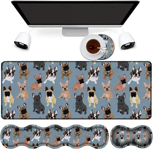 Vista 16 de Combo de alfombrilla de mouse 4 en 1, alfombrilla de mouse grande para juegos + soporte de muñeca para teclado + reposamuñecas de mouse + posavasos