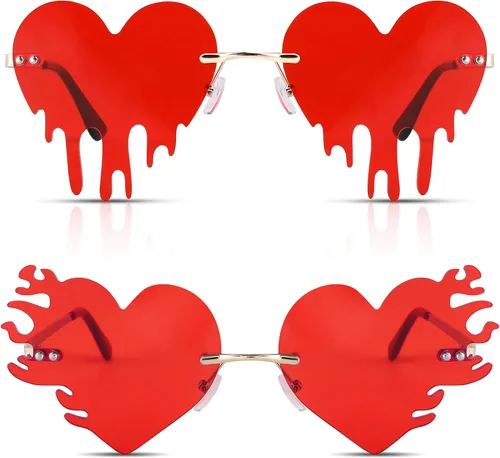 Vista 3 de Pro Acme Gafas de sol rojas con llama goteante para mujeres y hombres, con tonos de corazón, disfraz de Halloween, gafas de fiesta sin montura