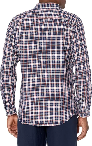 Vista 2 de Tienda Essentials Camisa de sarga de dos bolsillos a cuadros de manga larga ajustada para hombre