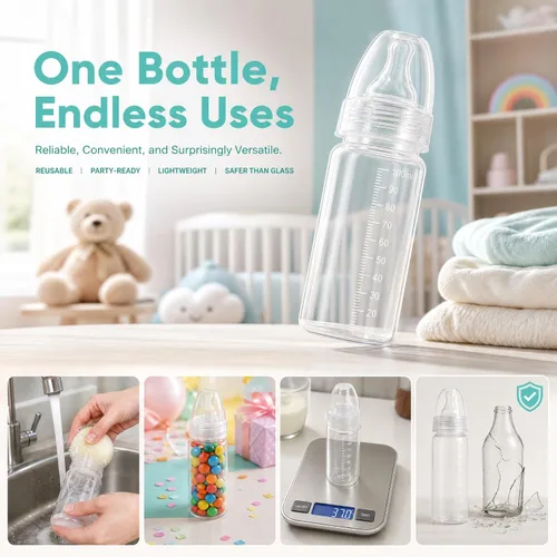 Vista 4 de DOITOOL 15 biberones desechables para bebés de 3.4 fl oz, botellas de plástico para leche para recién nacidos, con escamas de cuello transparente