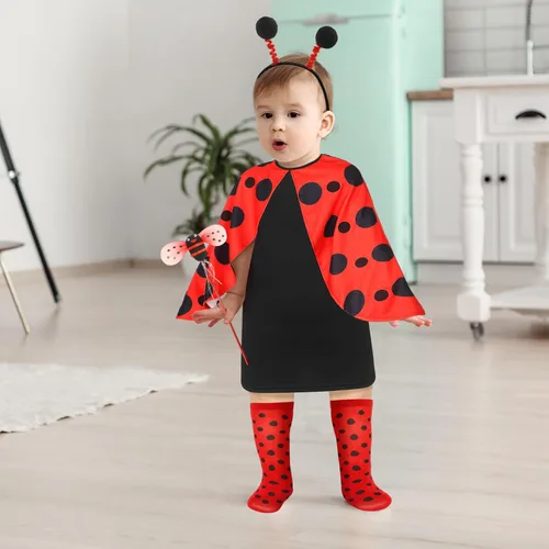 Vista 6 de Disfraz de mariquita de Halloween para niños pequeños con alas, disfraz de chinche para niños y niñas, juguete de Navidad para fiesta de simulación