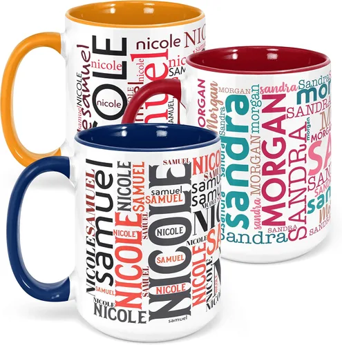 Vista 17 de Tazas de café personalizadas con arte de nube de palabras, 12 colores y 9 fuentes artísticas, 11 onzas. Regalos personalizados para parejas, hombres
