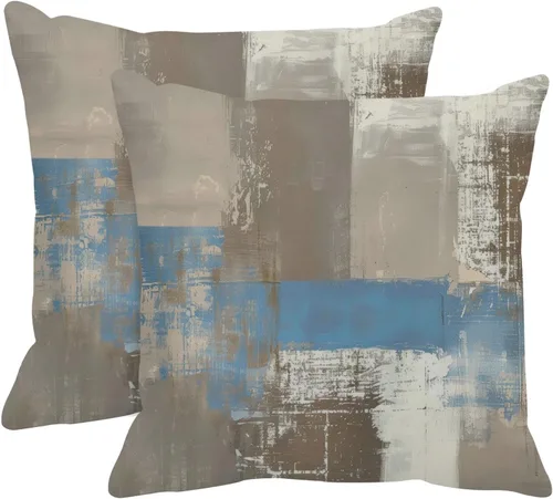 Vista 18 de Britimes Fundas de almohada modernas para decoración del hogar, 16 x 16 pulgadas, juego de 2 fundas de almohada de pintura al óleo abstracta
