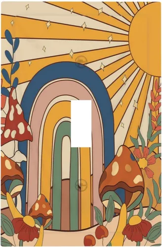 Vista 103 de Cubierta de Interruptor de Luz de Estilo Boho Vintage de los 70 Sol Arcoíris Champiñón Floral Rocker Individual 1 Gang Cubierta de Enchufe