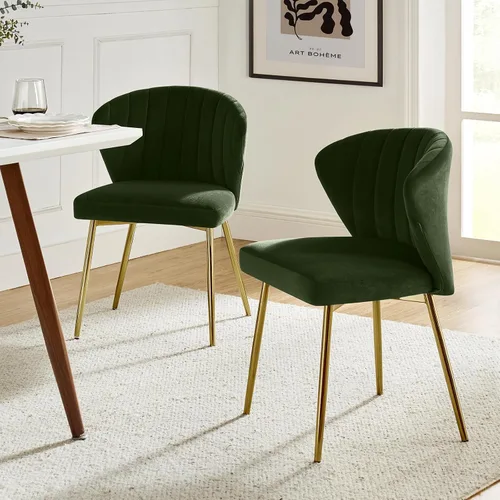 Vista 14 de TINA'S HOME Juego de 2 sillas decorativas, sillas laterales de terciopelo glamoroso con patas doradas, sillas de comedor tapizadas de mediados