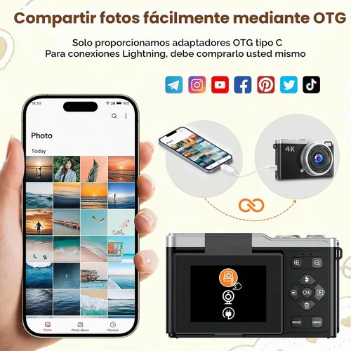 Vista 2 de MaxMango Cámara digital, cámara de vlogging de 64 MP y 2.4 pulgadas para principiantes, pantalla abatible de 180°, apunta y dispara, cámaras Negro