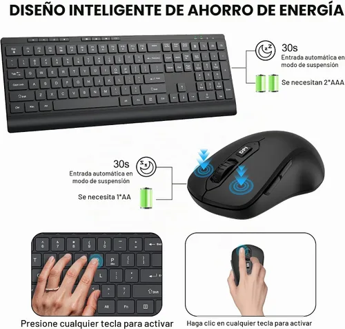 Vista 3 de EDJO - Combo de teclado y mouse inalámbricos, llave silenciosa, compatible