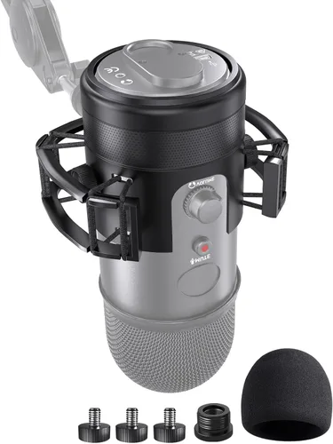 Vista 8 de Soporte de choque para micrófono AT2020 personalizado con filtro pop, suspensión antivibración, soporte de micrófono, clip compatible con Audio