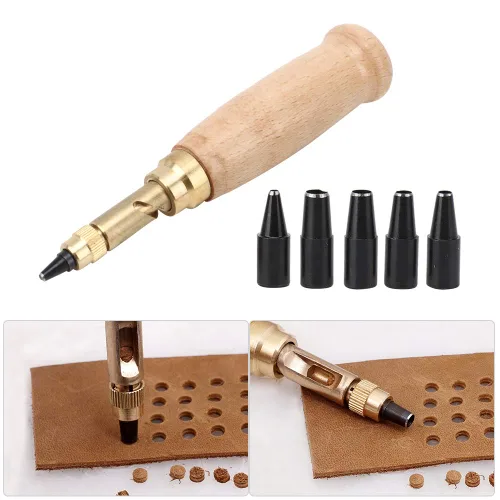 Vista 4 de Herramienta automática de perforación de cuero 6 en 1, perforadora de agujero de tornillo ajustable para encuadernación, costura, manualidades