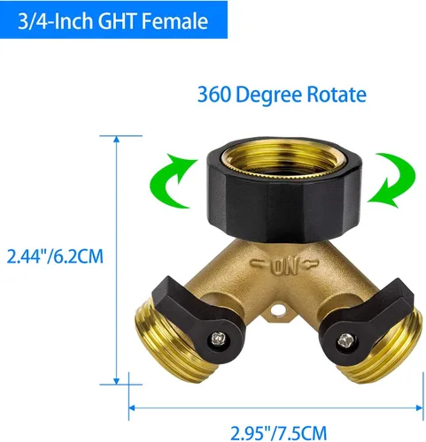 Vista 2 de Divisor de manguera resistente de 2 vías conector de válvula Y con 4 arandelas de goma y cinta de teflón de 65.6 ft - Adaptador de manguera