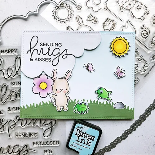 Vista 5 de Juego de sellos y troqueles de Happy Day para hacer tarjetas, sellos transparentes y troqueles de corte de metal para álbumes de recortes