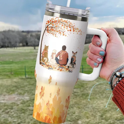 Vista 5 de Gossby Vaso personalizado de 40 onzas con asa y tapa, regalo personalizado para papá para hombres con diseño, nombre, vaso aislado de acero Hombre