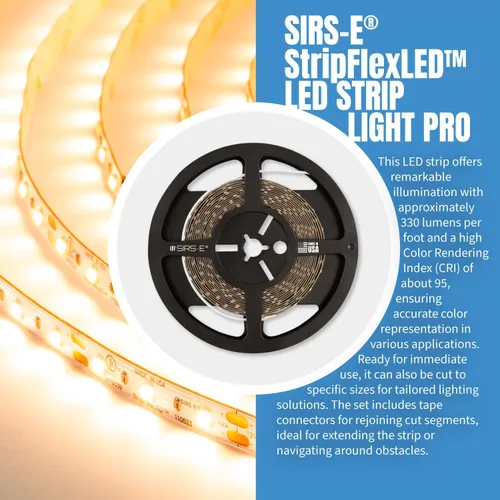 Vista 3 de SIRS-E StripFlexLED - Tira de luces LED blancas, 12 V, 60 LEDs/m, 2700 K, blanco cálido, 16.4 pies (16.4 ft), certificación UL, fabricada en Estados