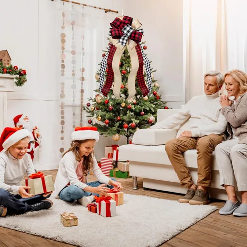 Vista 7 de Decoración para árbol de Navidad, diseño de búfalo grande, arpillera roja y negra, lazo de regalo para árbol de Navidad, decoración de fiesta